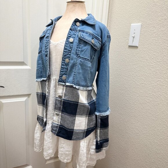 EST. 1946 Denim Jean Flannel Jacket Women's Size S Boho Prairie Cottagecore - Picture 8 of 13